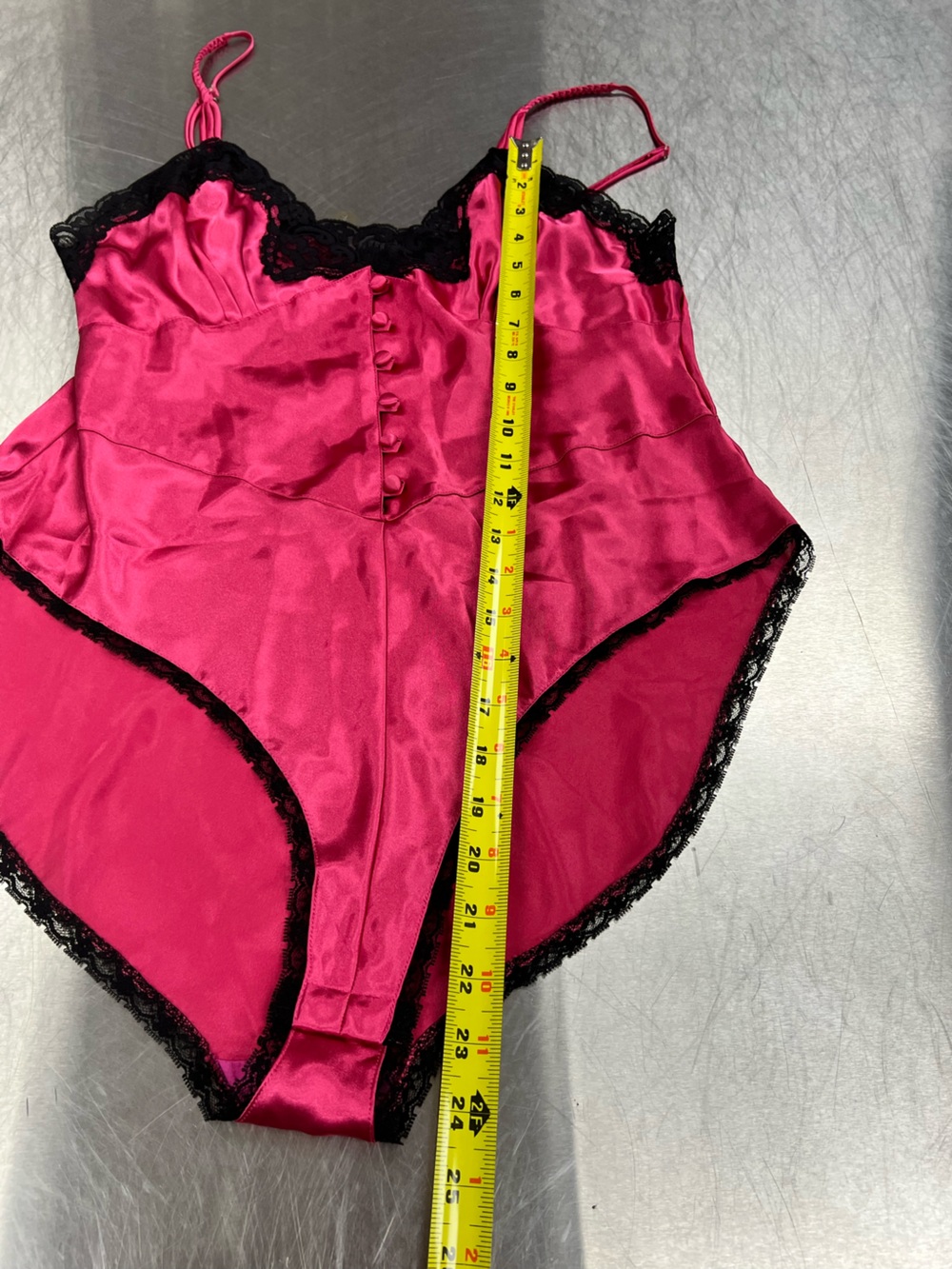 Delicates Hot Pink, Black Lace-Trim, Slip Bodysuit Women’s Medium - Picture 9 of 11